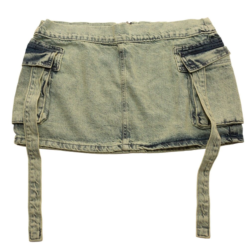 PRETTY LITTLE THING Size 14 Women's yellow Acid Wash Denim Cargo Mini Skirt
